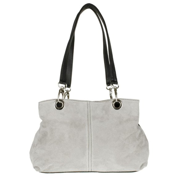 Italian Suede Shoulder Bag Lht Grey :[ - Picture 1 of 7